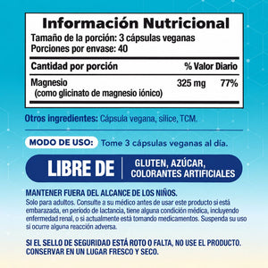 Glicinato de Magnesio, 300 mg (por porción), 120 Cápsulas Veganas | 40 servicios